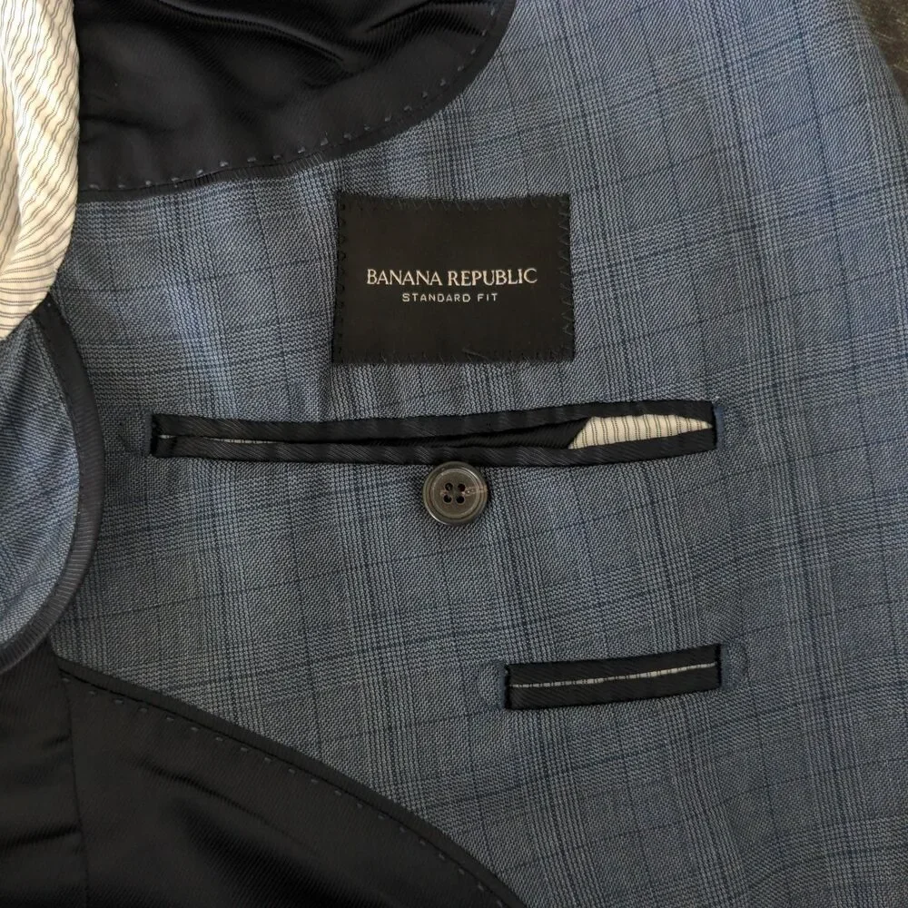 Banana Republic Guabello Standard Fit Blazer 40R Blue Glenn Plaid 100% Wool
